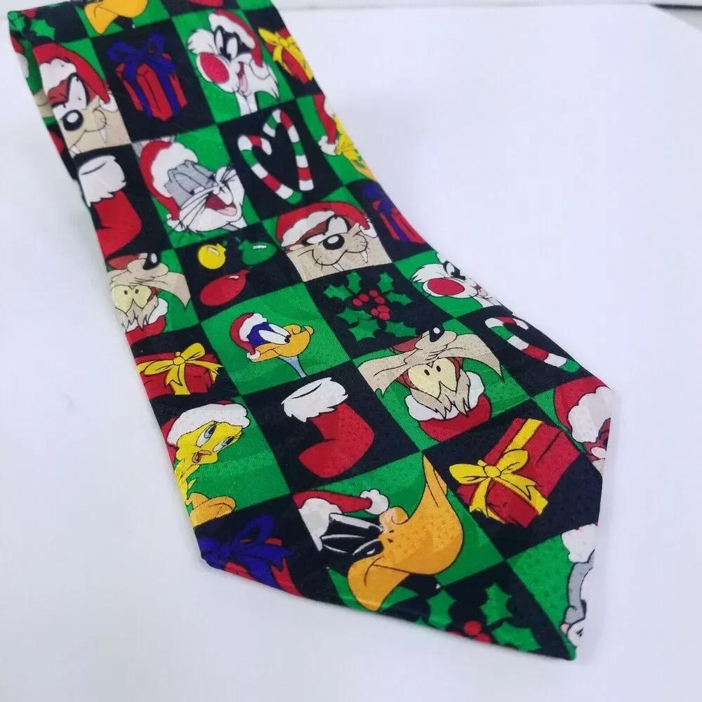 Vintage Looney Tunes Necktie Characters Bugs Bunny Christmas 100% Silk